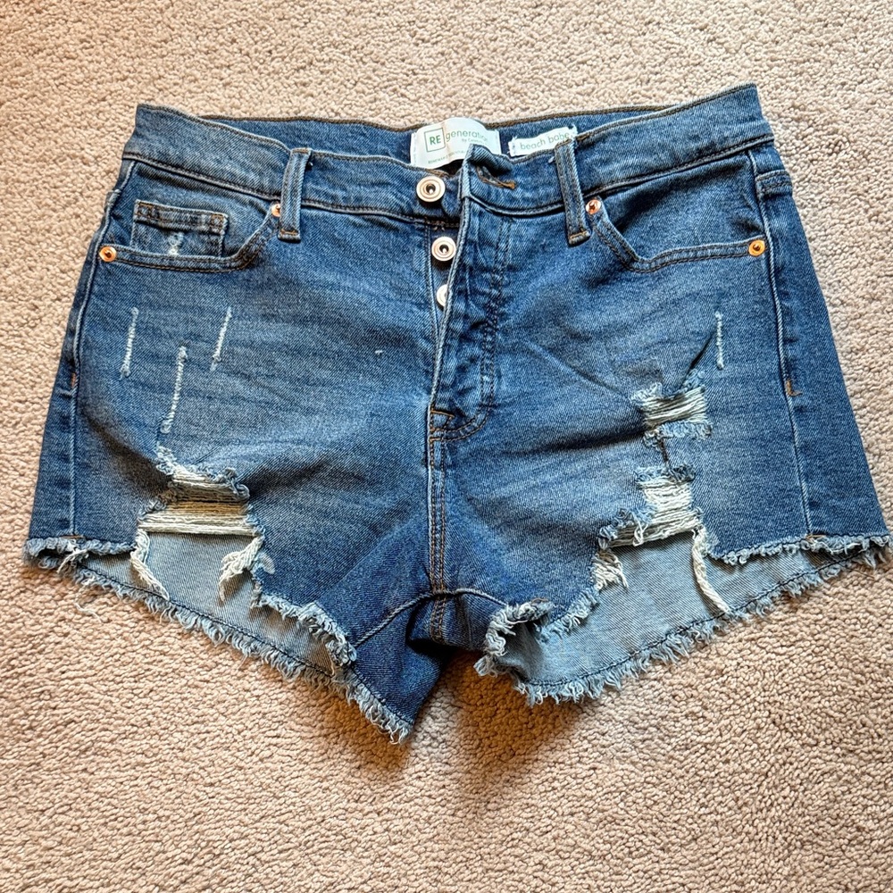 Celebrity Pink Blue Distressed Jean Shorts